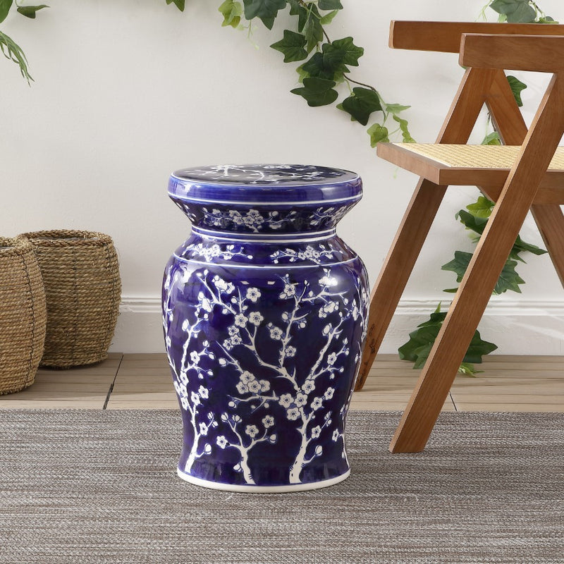 Cherry Blossom 17.75" Ceramic Garden Stool - JONATHAN Y