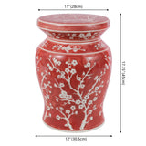 Cherry Blossom 17.75" Ceramic Garden Stool - JONATHAN Y