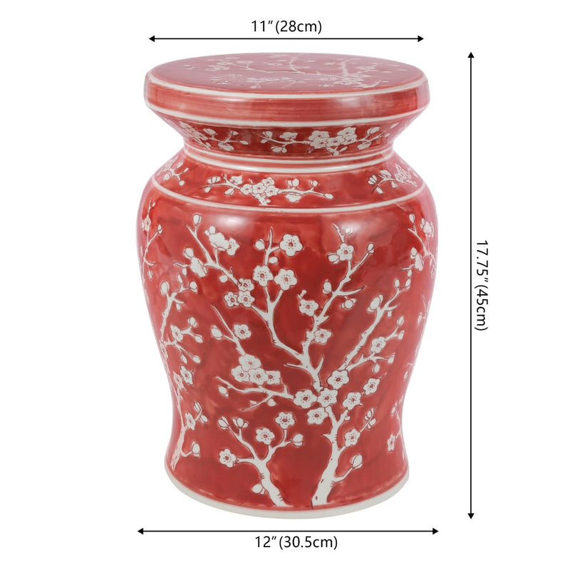 Cherry Blossom 17.75" Ceramic Garden Stool - JONATHAN Y