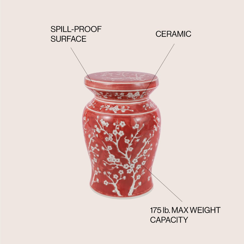 Cherry Blossom 17.75" Ceramic Garden Stool - JONATHAN Y