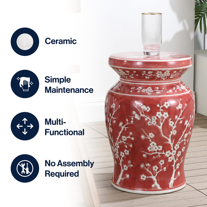 Cherry Blossom 17.75" Ceramic Garden Stool