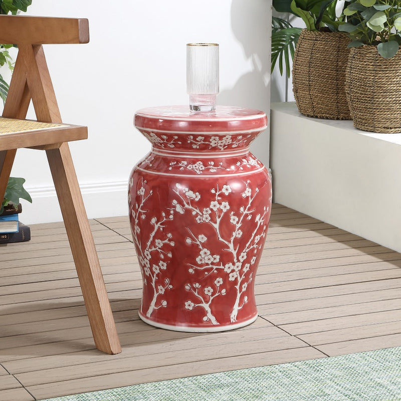 Cherry Blossom 17.75" Ceramic Garden Stool - JONATHAN Y