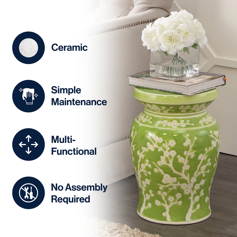 Cherry Blossom 17.75" Ceramic Garden Stool