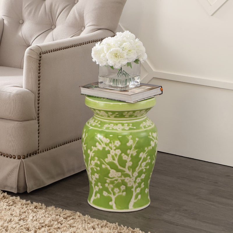 Cherry Blossom 17.75" Ceramic Garden Stool - JONATHAN Y