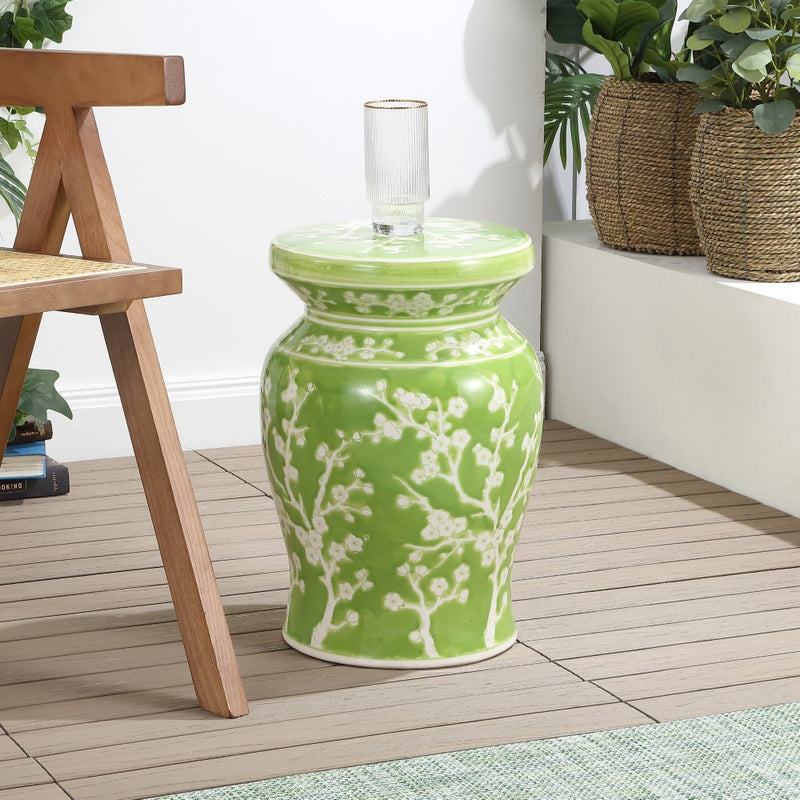 Cherry Blossom 17.75" Ceramic Garden Stool - JONATHAN Y