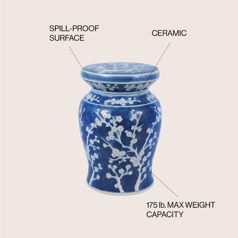 Cherry Blossom 17.75" Ceramic Garden Stool - JONATHAN Y