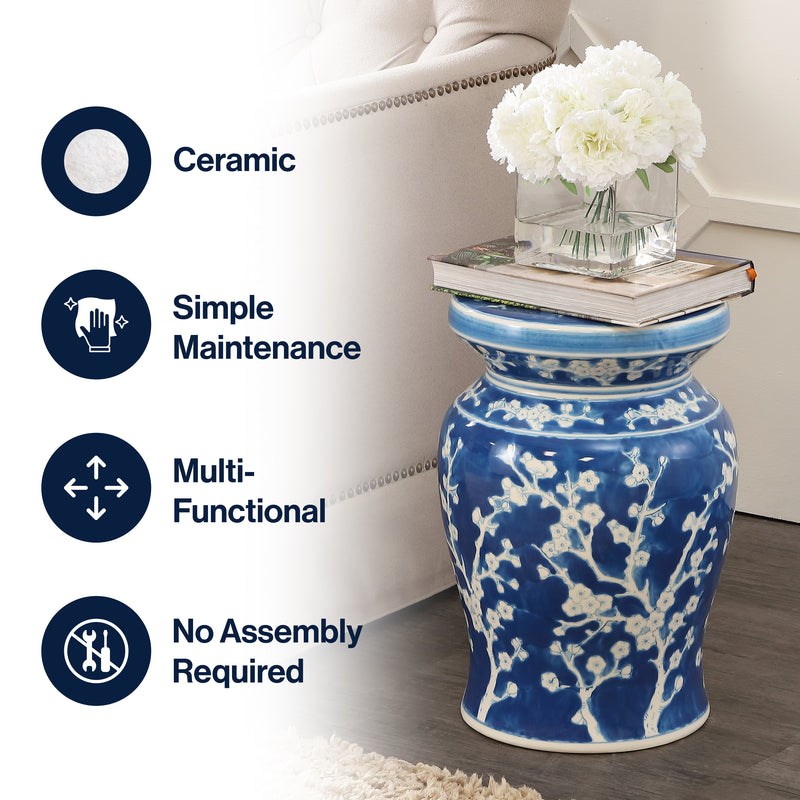 Cherry Blossom 17.75" Ceramic Garden Stool