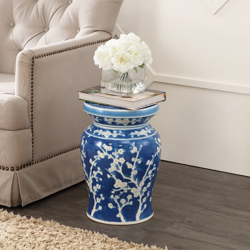 Cherry Blossom 17.75" Ceramic Garden Stool - JONATHAN Y