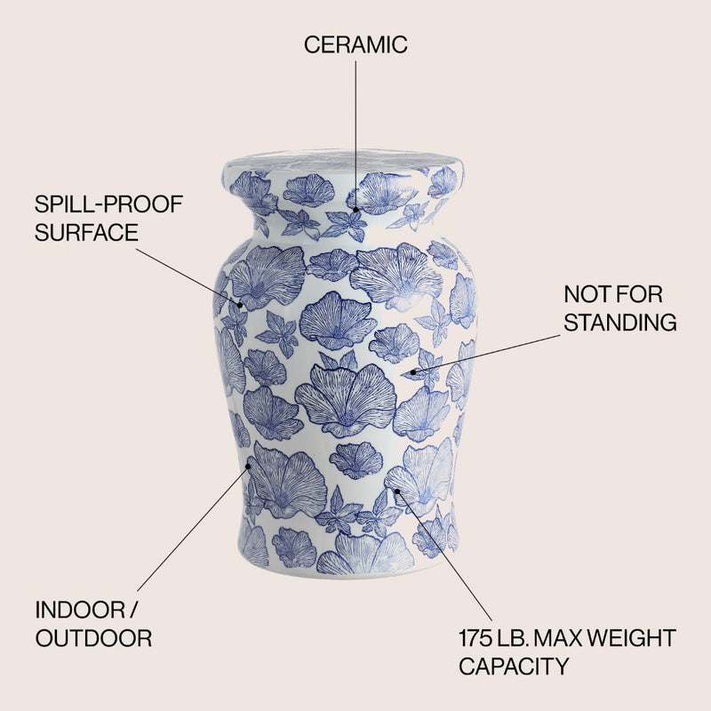 Poppies 17.7" Ceramic Garden Stool - JONATHAN Y