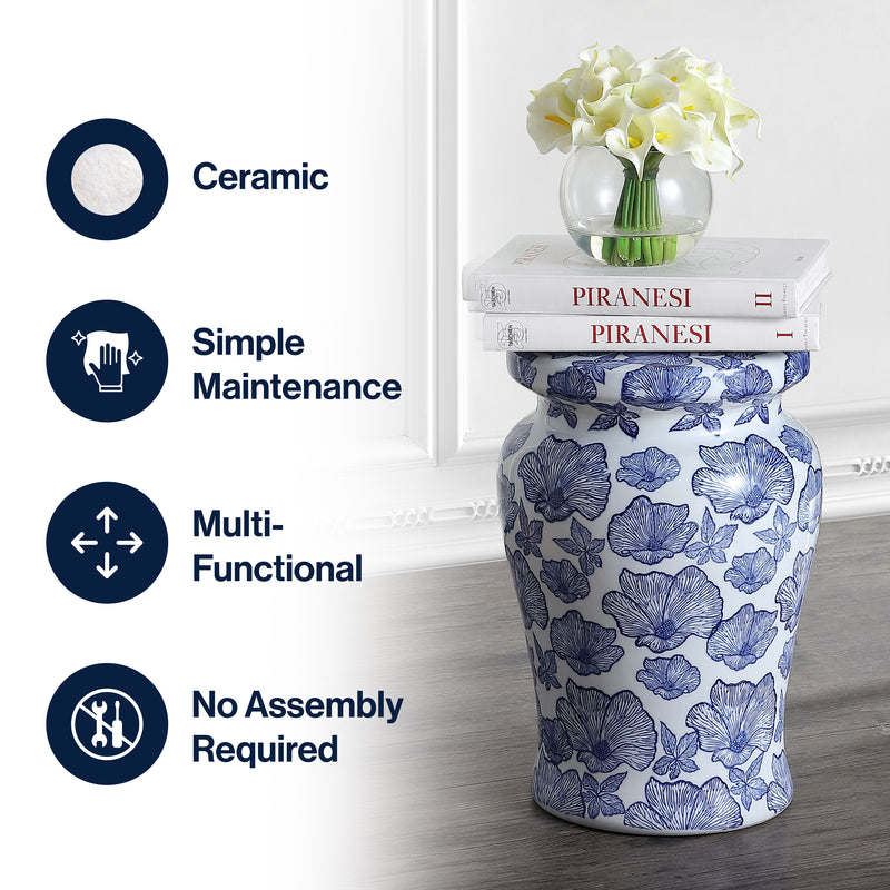 Poppies 17.7" Ceramic Garden Stool