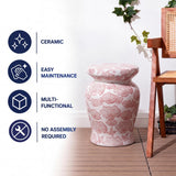 Poppies 17.8 in. Traditional Cottage Floral Ceramic Indoor/Outdoor Garden Stool and Accent Table - Red/White