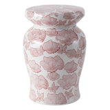 Poppies 17.8 in. Traditional Cottage Floral Ceramic Indoor/Outdoor Garden Stool and Accent Table - Red/White