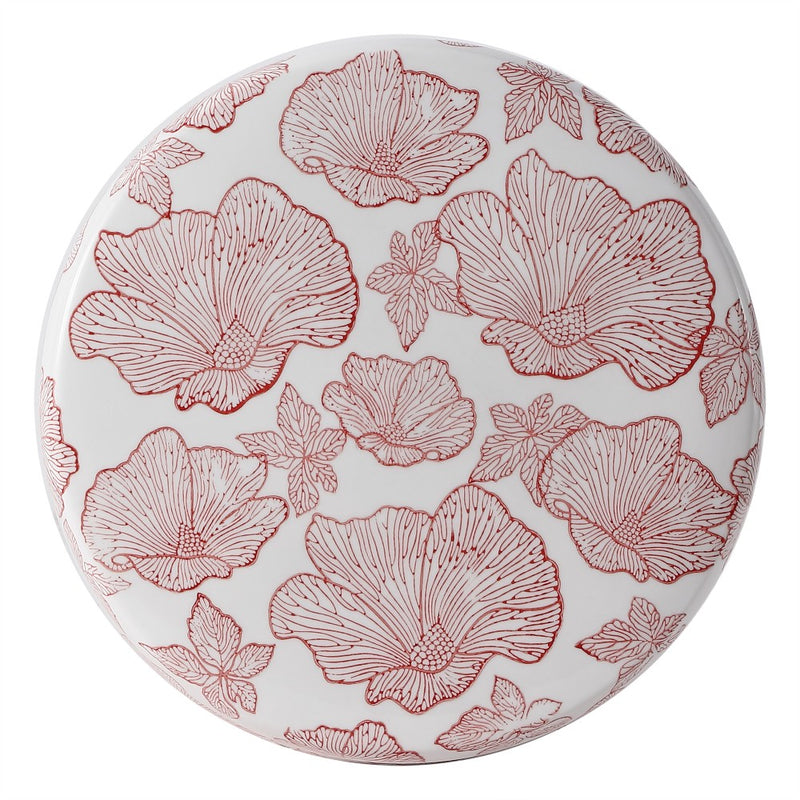 Poppies 17.8 in. Traditional Cottage Floral Ceramic Indoor/Outdoor Garden Stool and Accent Table - Red/White