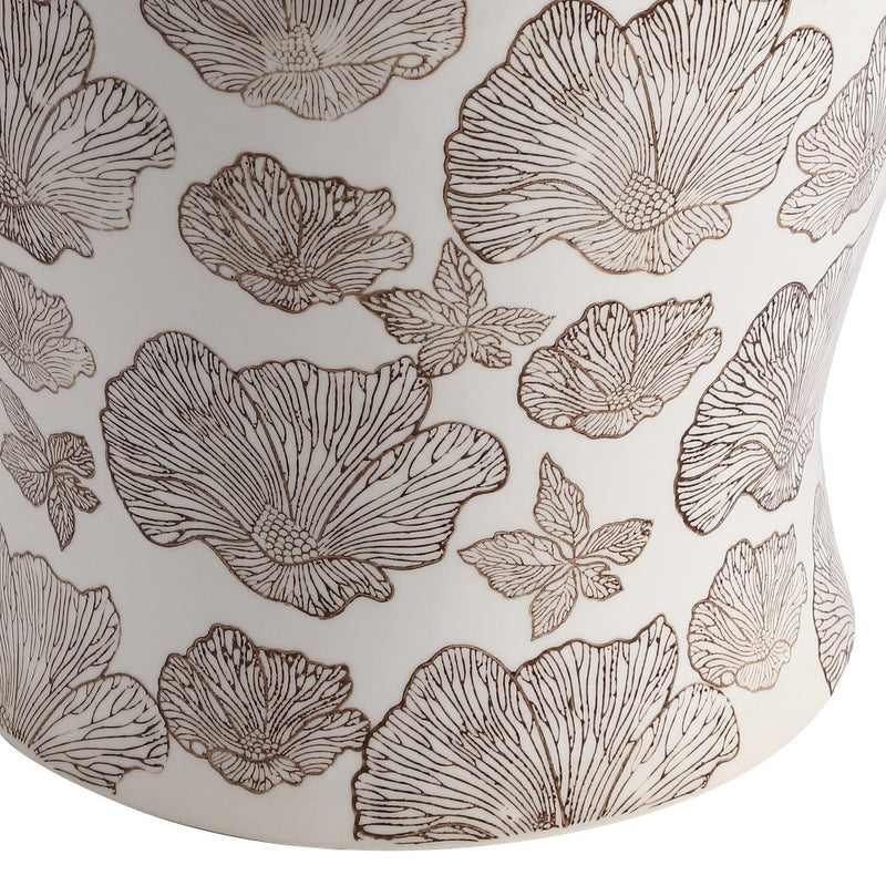 Poppies 17.8 in. Traditional Cottage Floral Ceramic Indoor/Outdoor Garden Stool and Accent Table - Brown/White