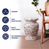 Poppies 17.8 in. Traditional Cottage Floral Ceramic Indoor/Outdoor Garden Stool and Accent Table - Brown/White