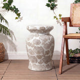 Poppies 17.8 in. Traditional Cottage Floral Ceramic Indoor/Outdoor Garden Stool and Accent Table - Brown/White