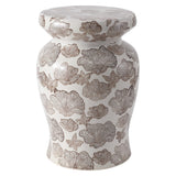Poppies 17.8 in. Traditional Cottage Floral Ceramic Indoor/Outdoor Garden Stool and Accent Table - Brown/White