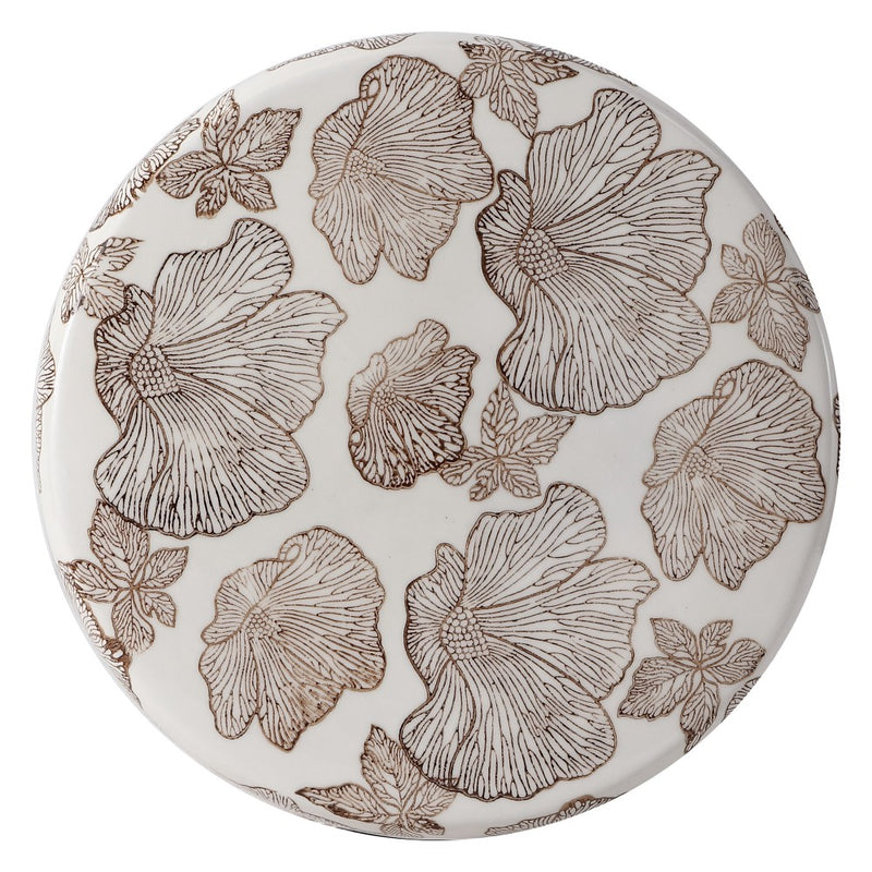 Poppies 17.8 in. Traditional Cottage Floral Ceramic Indoor/Outdoor Garden Stool and Accent Table - Brown/White