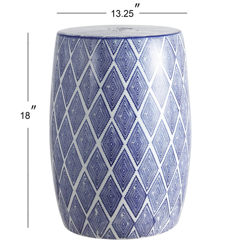 Moroccan Diamonds 18" Ceramic Drum Garden Stool - JONATHAN Y