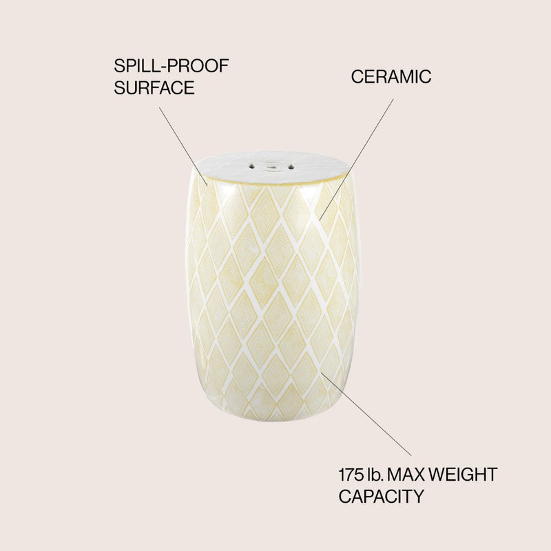 Moroccan Diamonds 18" Ceramic Drum Garden Stool - JONATHAN Y