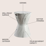 African Drum 17.3" White Marble Finish Ceramic Garden Stool - JONATHAN Y