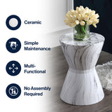 African Drum 17.3" White Marble Finish Ceramic Garden Stool