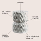 Chevron Drum 17.5" White Marble Finish Ceramic Garden Stool - JONATHAN Y