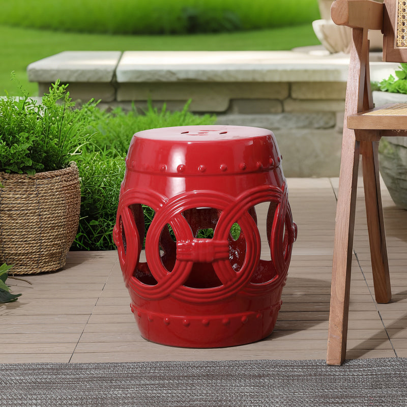 Lucky Coins 16" Chinese Ceramic Drum Garden Stool - JONATHAN Y