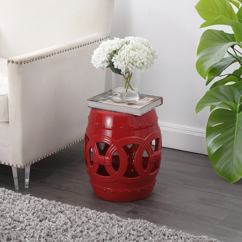 Lucky Coins 16" Chinese Ceramic Drum Garden Stool - JONATHAN Y