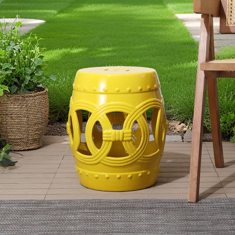 Lucky Coins 16" Chinese Ceramic Drum Garden Stool - JONATHAN Y