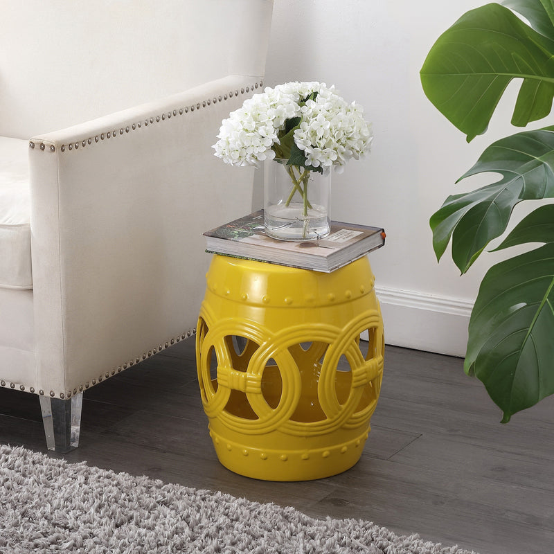 Lucky Coins 16" Chinese Ceramic Drum Garden Stool - JONATHAN Y