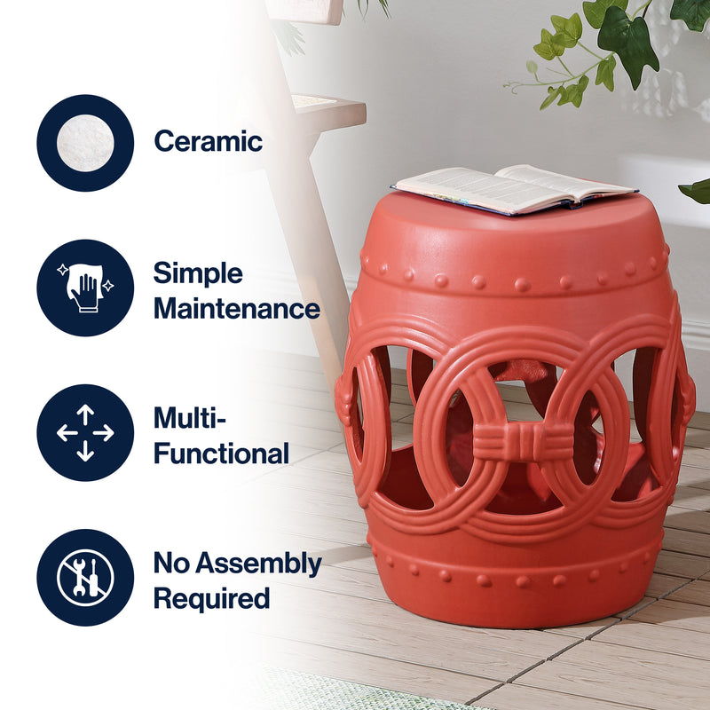 Lucky Coins 16" Chinese Ceramic Drum Garden Stool