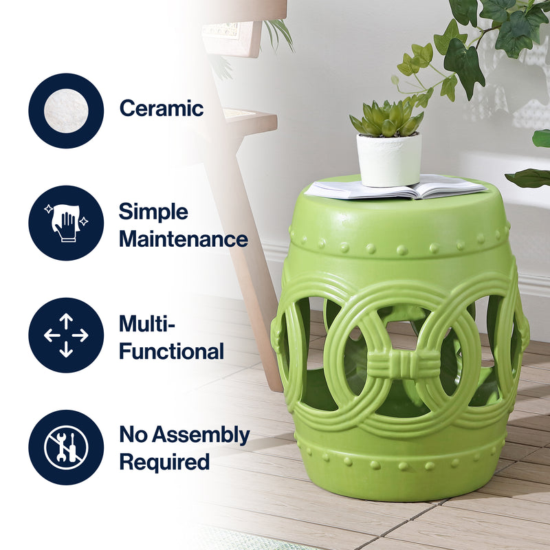 Lucky Coins 16" Chinese Ceramic Drum Garden Stool