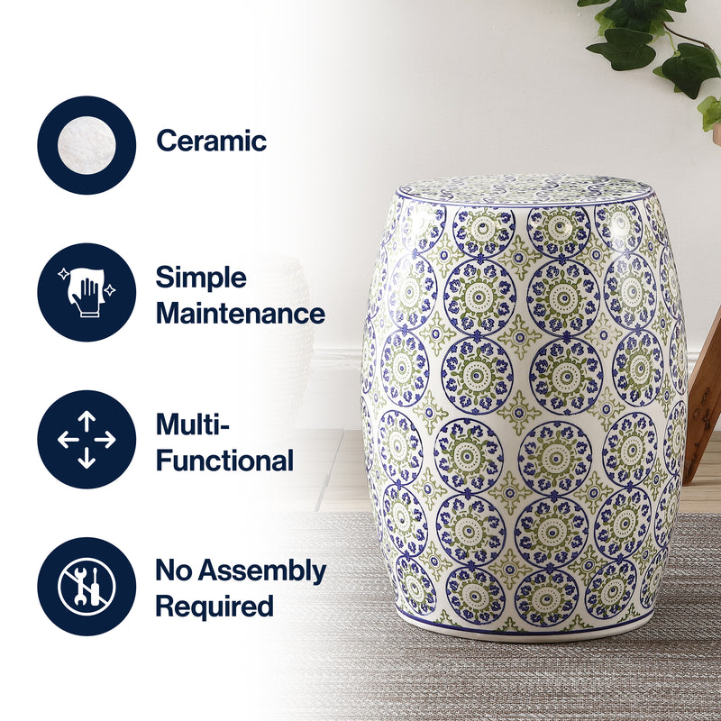 Lula 17.25" Suzani Ceramic Garden Stool