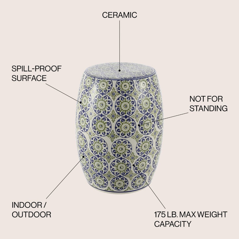 Lula 17.25" Suzani Ceramic Garden Stool - JONATHAN Y