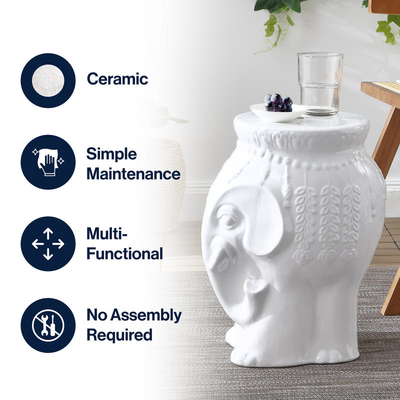 Orla 18.5" Modern Bohemian Elephant Ceramic Garden Stool