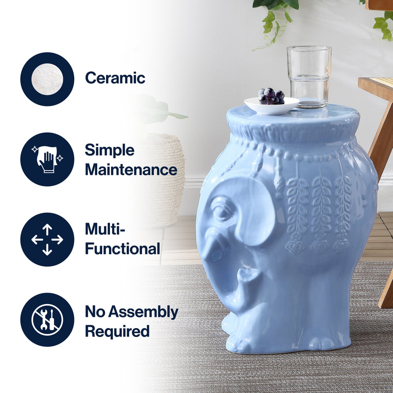 Orla 18.5" Modern Bohemian Elephant Ceramic Garden Stool