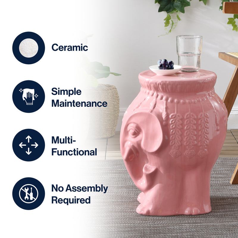 Orla 18.5" Modern Bohemian Elephant Ceramic Garden Stool