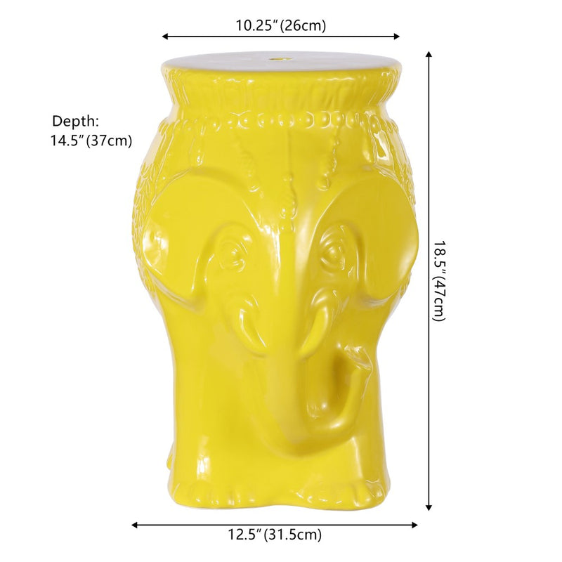 Orla 18.5" Modern Bohemian Elephant Ceramic Garden Stool - JONATHAN Y