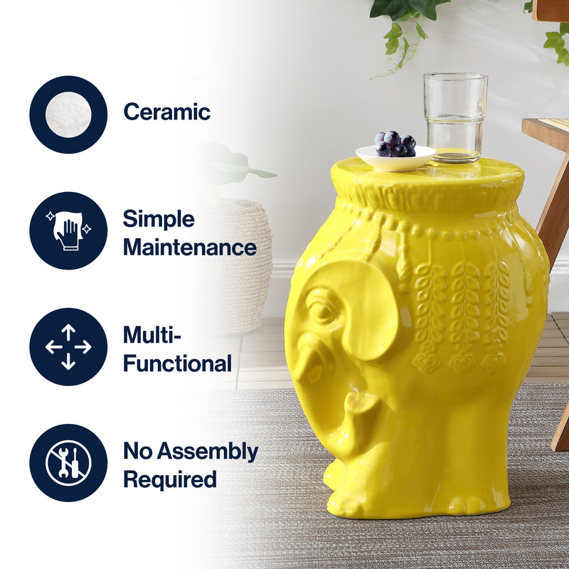 Orla 18.5" Modern Bohemian Elephant Ceramic Garden Stool