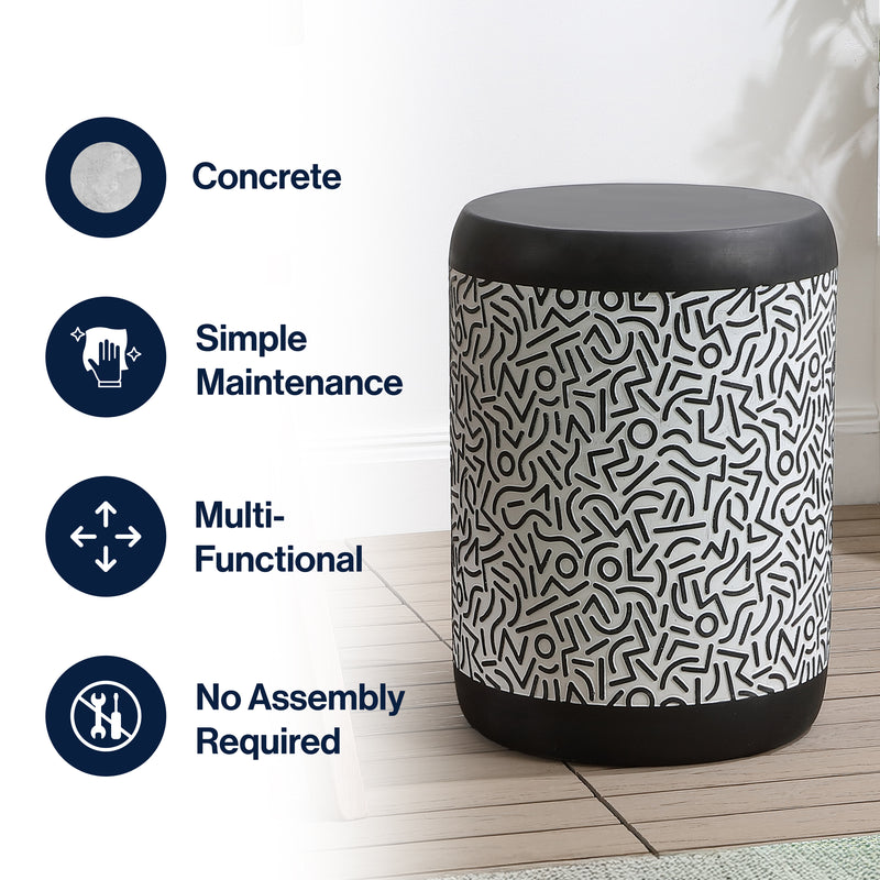 Vernis 17.75" Modern Bohemian Geometric Drum Garden Stool
