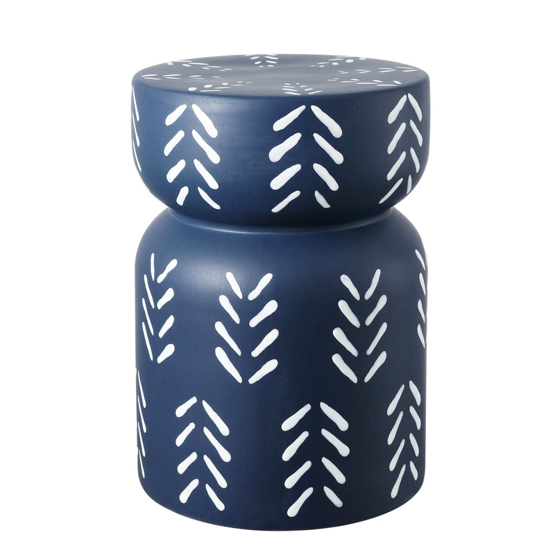 Zorgnar 18" Modern Bohemian Arrow Pattern Drum Indoor/Outdoor Garden Stool - JONATHAN Y