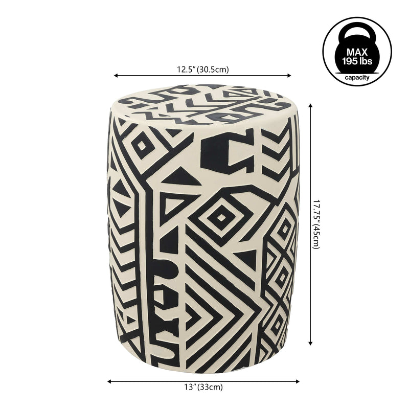 Drornzok 17.75" Geometric Drum Garden Stool - JONATHAN Y