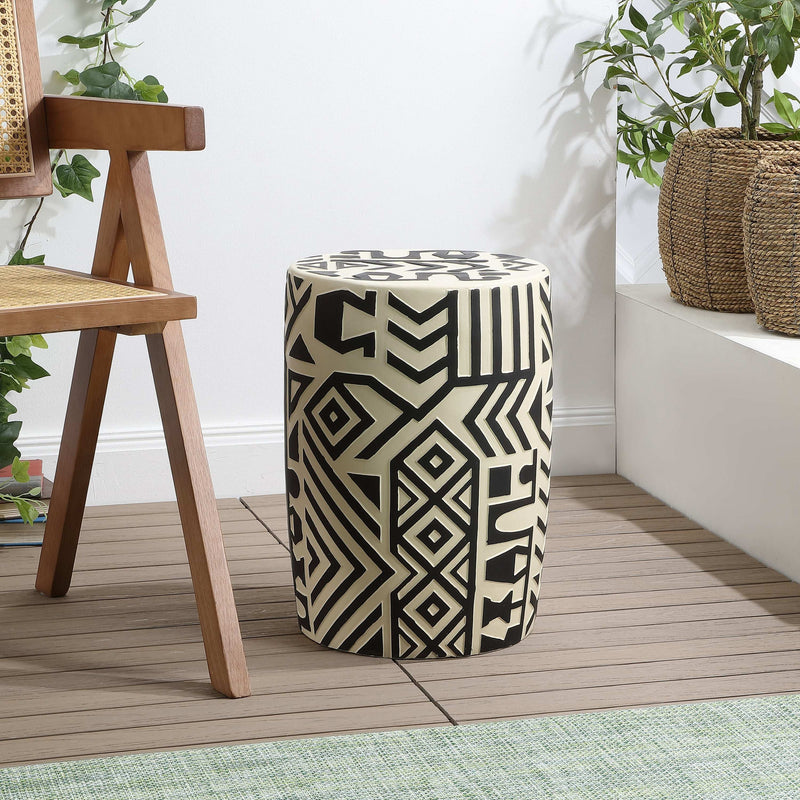 Drornzok 17.75" Geometric Drum Garden Stool - JONATHAN Y