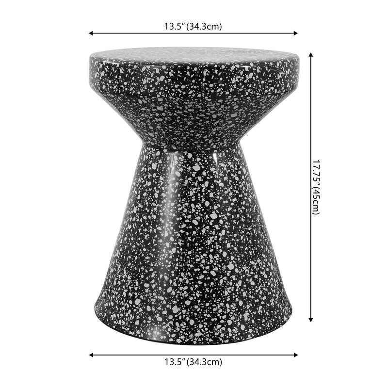 Xenia 17.75" Modern Bohemian Terrazzo Indoor/Outdoor Drum Accent Table - JONATHAN Y