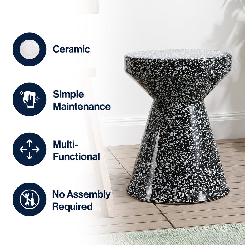 Xenia 17.75" Modern Bohemian Terrazzo Indoor/Outdoor Drum Accent Table