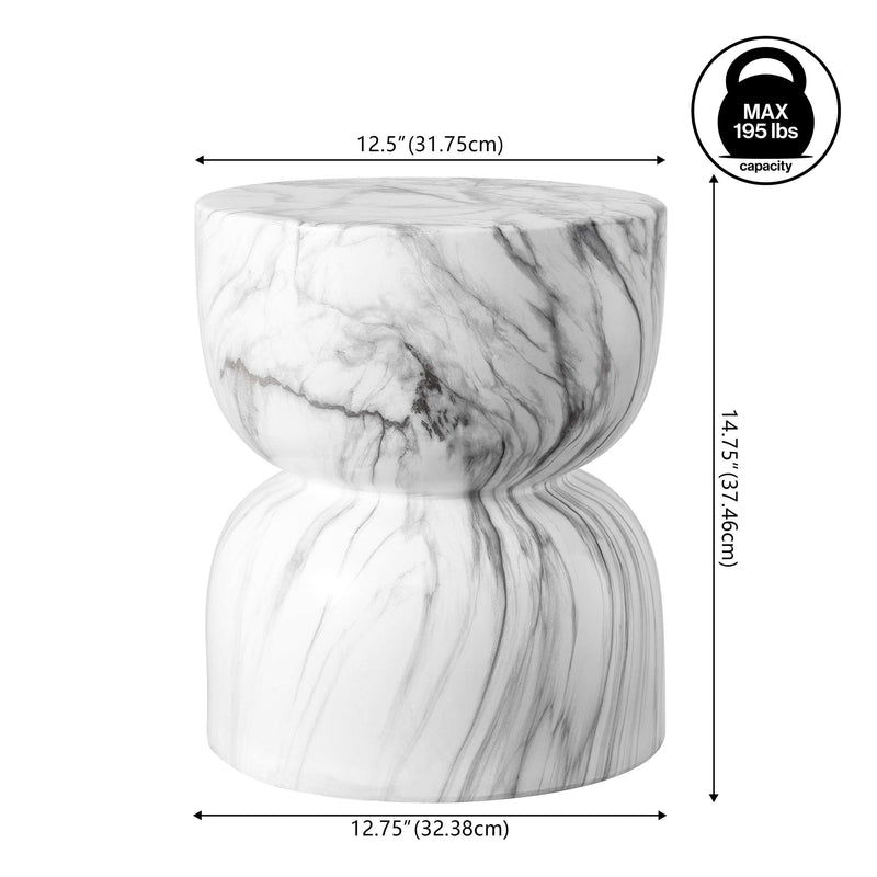 Varavara 14.75" Contemporary Modern Marble Glaze Drum Indoor/Outdoor Garden Stool - JONATHAN Y