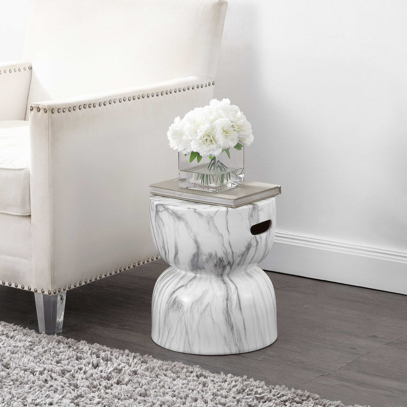 Varavara 14.75" Contemporary Modern Marble Glaze Drum Indoor/Outdoor Garden Stool - JONATHAN Y