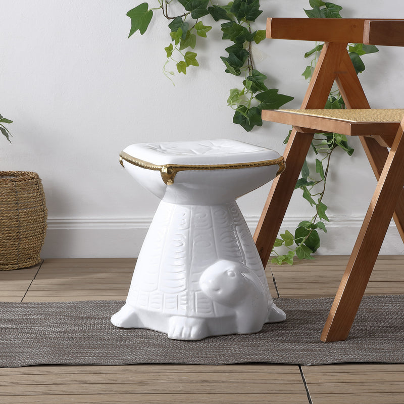 Caspian 14.75" Modern Bohemian Ceramic Turtle Indoor/Outdoor Garden Stool