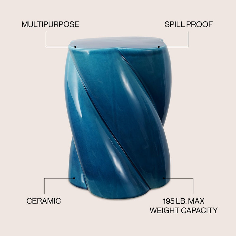 Yves 18" Modern Minimalist Rope Twist Ceramic Indoor-Outdoor Garden Stool